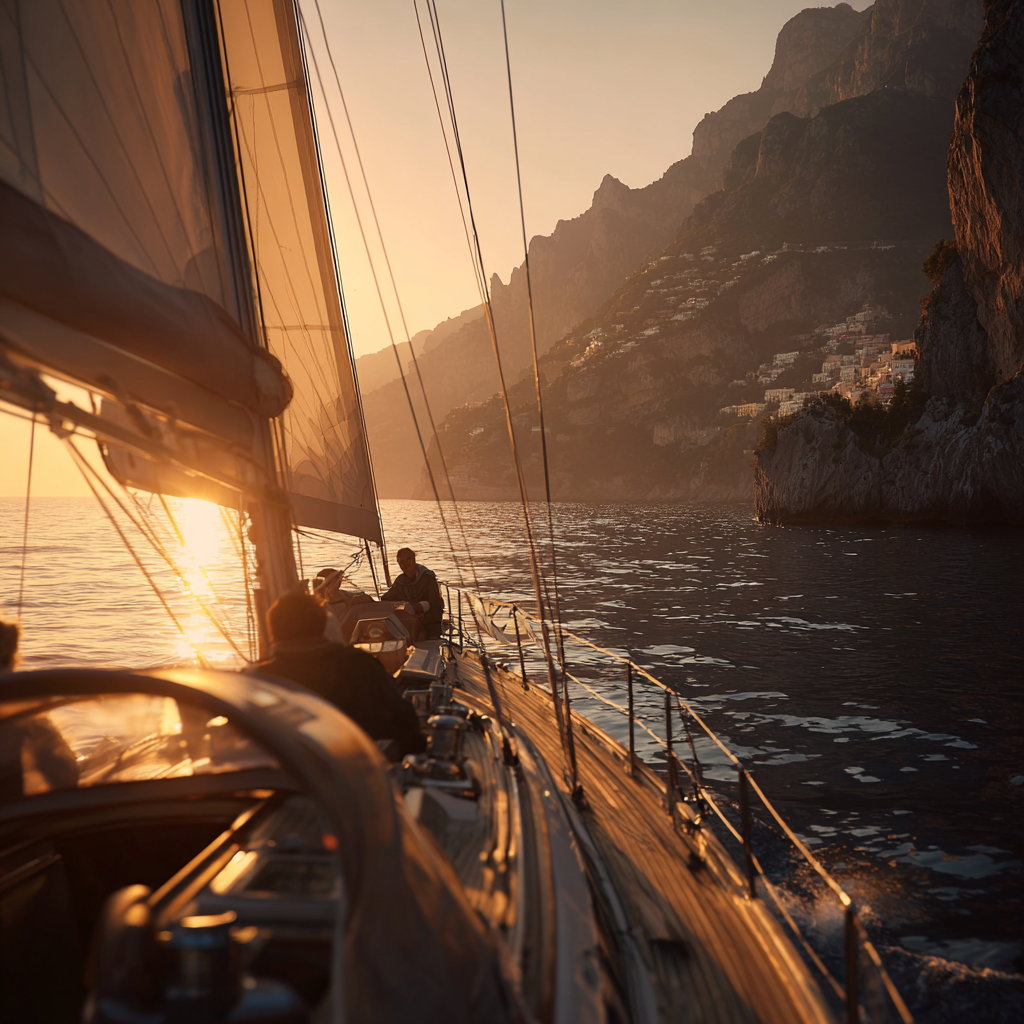 On board Mojito at sunset.